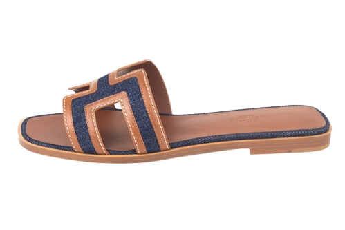 HERMES Oran Sandals "Bleu Brut and Gold"