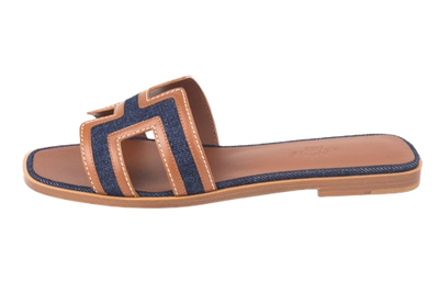 HERMES Oran Sandals "Bleu Brut and Gold"