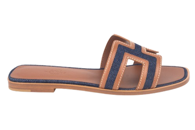 HERMES Oran Sandals "Bleu Brut and Gold"