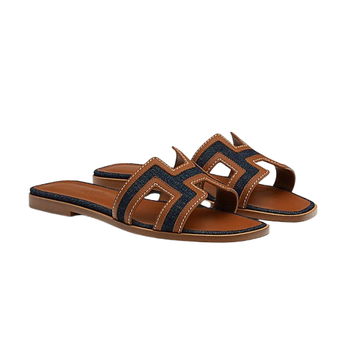HERMES Oran Sandals "Bleu Brut and Gold"