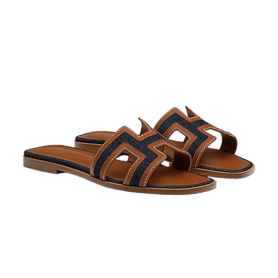 HERMES Oran Sandals "Bleu Brut and Gold"